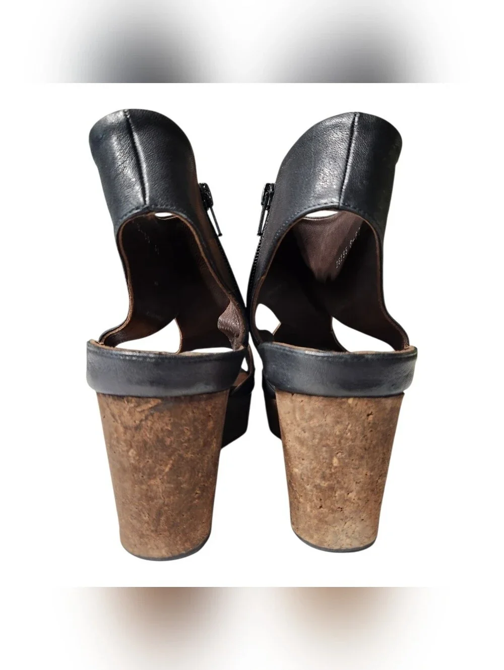 Coclico Italian Leather Black Cork Wedge Sandals – Handmade in Spain Size 40